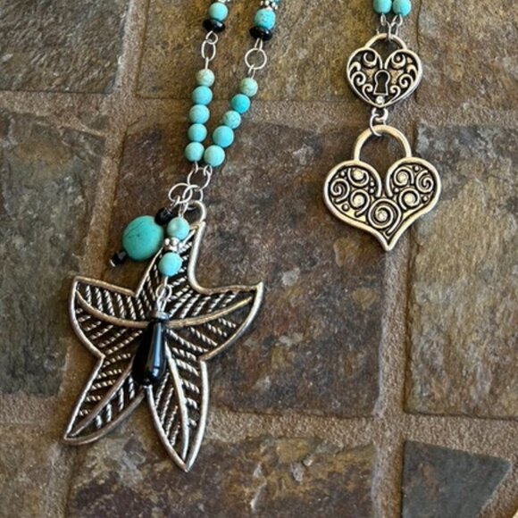 NEW - Hand Crafted Pair of Necklaces - Turquoise, Black & Silver Tones - Picture 7 of 10